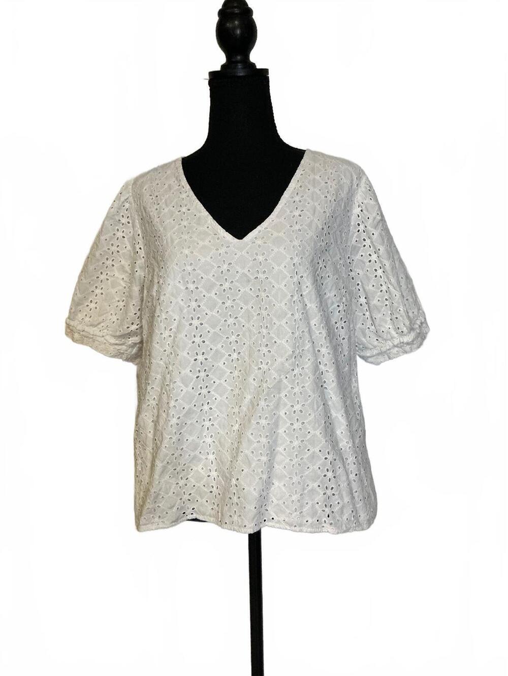 Draper James White Eyelet Cotton Blouse Size XL